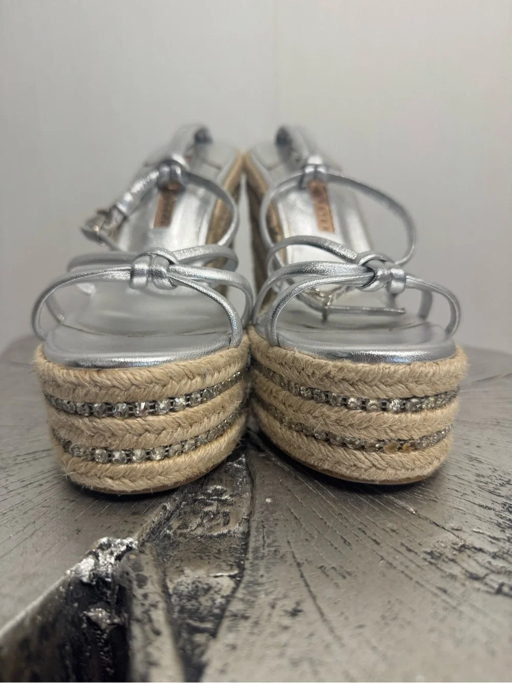 Sophia Webster Alina Metallic Crystal Wedge Espadrilles. Size 37.5! Silver.